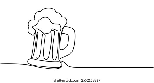 Two glasses of beer one line continuous. Line art glasses of beer. Hand drawn vector art, Continuous Line Drawing of Craft Beer Icon. Hand Drawn Symbol Vector Illustration, One Continuous Line Drawing