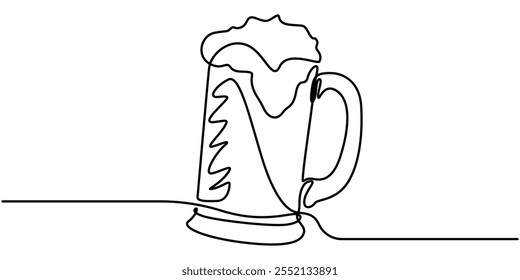 Two glasses of beer one line continuous. Line art glasses of beer. Hand drawn vector art, Continuous Line Drawing of Craft Beer Icon. Hand Drawn Symbol Vector Illustration, One Continuous Line Drawing