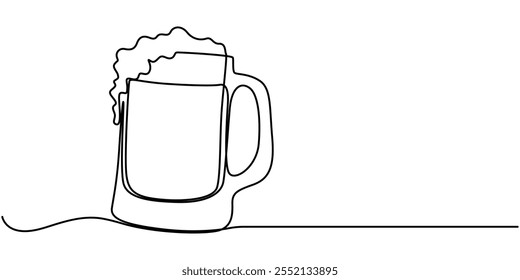 Two glasses of beer one line continuous. Line art glasses of beer. Hand drawn vector art, Continuous Line Drawing of Craft Beer Icon. Hand Drawn Symbol Vector Illustration, One Continuous Line Drawing