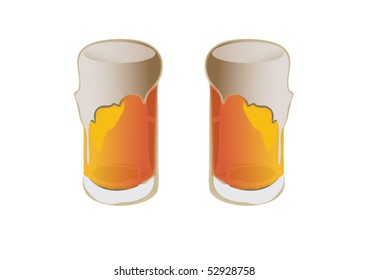 Two glasses of beer with overflowing foam