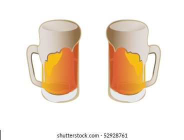 Two glasses of beer with overflowing foam