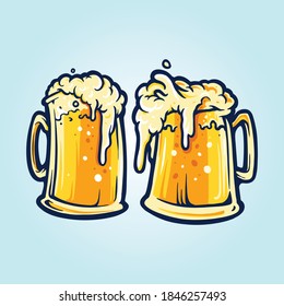 two glasses of beer Party Vector illustrations for your work merchandise clothing line, stickers and poster, greeting cards advertising business company or brand