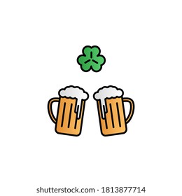 Two glasses of beer, shamrock color gradient vector icon