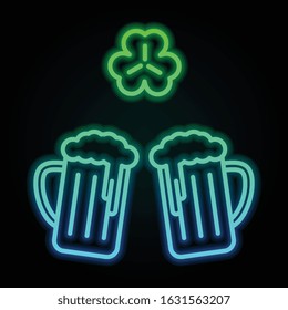 Two glasses of beer, shamrock icon in nolan neon colorful style. Simple thin line, outline vector of saint patrick's day for ui and ux, website or mobile application