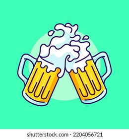 two glasses of beer toast vector illustration. splash of cheers beer