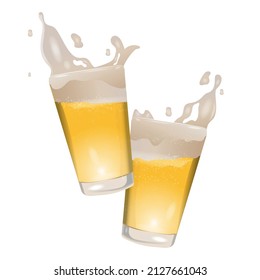 two glasses of beer toasting creating splash