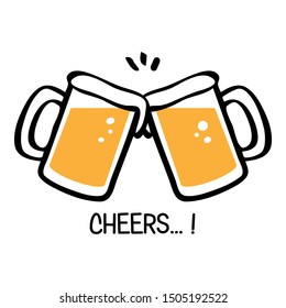 two glasses of beers cheers cartoon style design