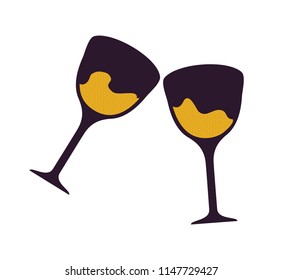 Two glasses with beverages icon isolated on white background. Vector illustration with couple of black beautiful wineglasses with alcoholic drinks