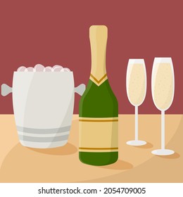 Dos vasos y una botella de champán