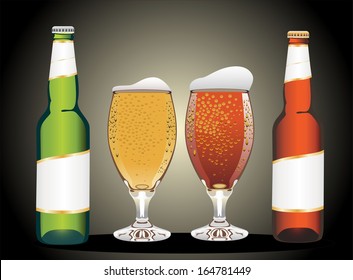 Two glasses and Bottles of fresh light beer