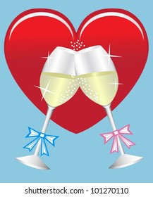 two glasses of champagne against the backdrop of the heart