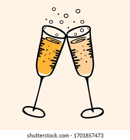 Two Glasses Champagne Beautiful Cartoon Drawing Stock Vector (Royalty ...
