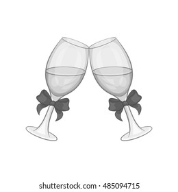 Two glasses of champagne with bow icon in black monochrome style on a white background vector illustration