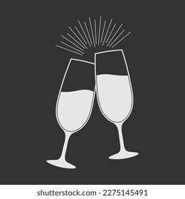 Dos copas de champán. Saludos con gafas de champán. Ilustración del vector 