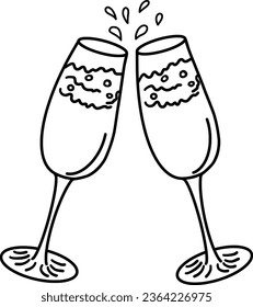 Dos vasos de champán se enfrentan con salpicaduras de alcohol.