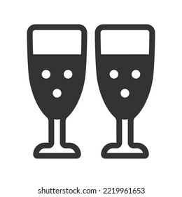Two glasses of champagne collide - icon, illustration on white background, glyph style