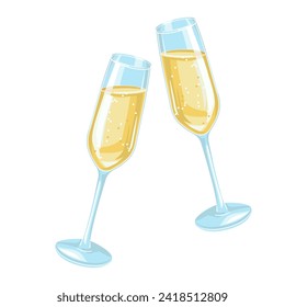 two glasses of champagne color vector illustration
