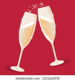 Two glasses of champagne.
drink a toast to the party, New Year's Eve dinner, vector background. two glasses of champagne for valentine's day