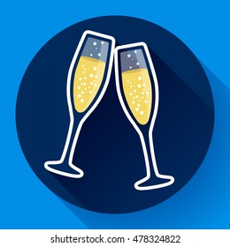 Two glasses of champagne flat icon with long shadow - celebration symbol
