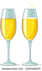 Two glasses of champagne with foam and without on a white.