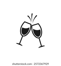 Two glasses of champagne icon. Clink, cheers and toasting. Vector illustration on clear white background.