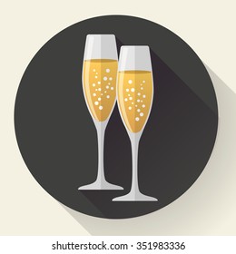 Dos copas de champán. Icono en el estilo plano