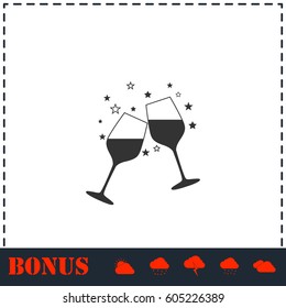 Two glasses of champagne icon flat. Simple vector symbol and bonus icon