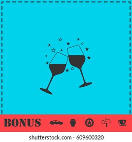 Two glasses of champagne icon flat. Simple vector symbol and bonus icon