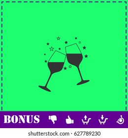 Two glasses of champagne icon flat. Simple vector symbol and bonus icon