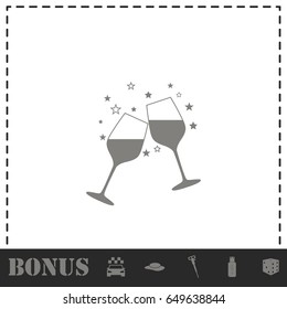 Two glasses of champagne icon flat. Simple vector symbol and bonus icon