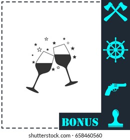 Two glasses of champagne icon flat. Simple vector symbol and bonus icon