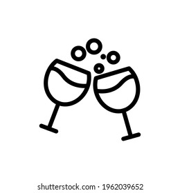 Two Glasses Of Champagne icon. Isolated on white background, for beer party design. Two Gold Champagne Glasses With Bubbles icon