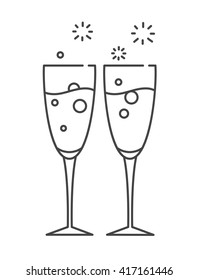 Two glasses of champagne. Icon in the line style
