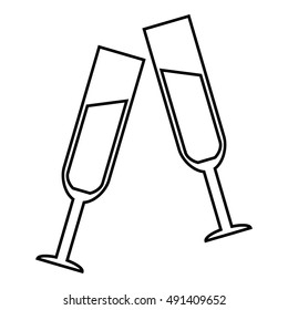 Two glasses of champagne icon in outline style isolated on white background. Drink symbol vector illustration