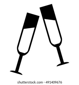 Two glasses of champagne icon in simple style isolated on white background. Drink symbol vector illustration