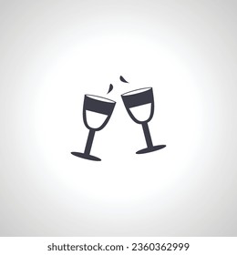 two glasses of champagne isolated icon on white background