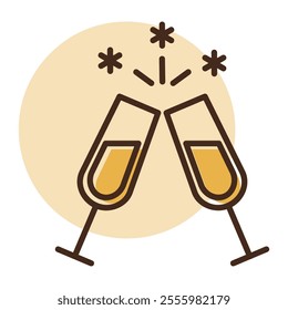 Two glasses of champagne isolated icon. Vector illustration, romance elements. Sticker, patch, badge, card for marriage, valentine