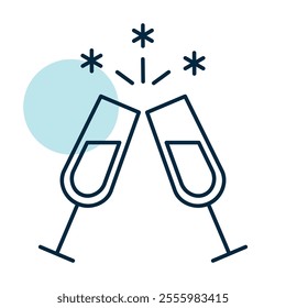 Two glasses of champagne isolated icon. Vector illustration, romance elements. Sticker, patch, badge, card for marriage, valentine