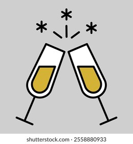 Two glasses of champagne isolated icon. Vector illustration, romance elements. Sticker, patch, badge, card for marriage, valentine