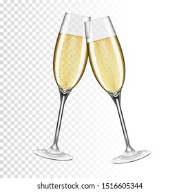 Two glasses of champagne, isolated on transparent background.