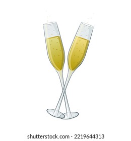 Two glasses of champagne isolated on a white background.
