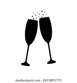  two glasses of champagne isolated on white. Vector illustration of the champagne glasses icon, symbol, sign.