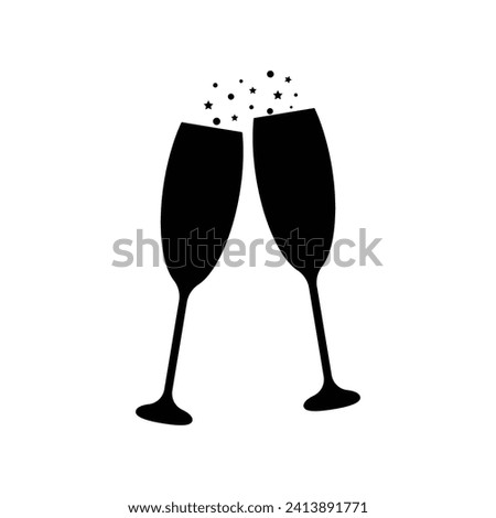  two glasses of champagne isolated on white. Vector illustration of the champagne glasses icon, symbol, sign.