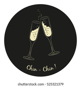 Two glasses of champagne for Merry Christmas and Happy New Year. Vector Illustration.
