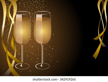 Two glasses of champagne for New year celebration or wedding concept theme