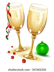 Two glasses of champagne. New Year Eve. Illustration in vector format