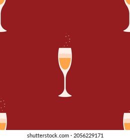Two glasses of champagne on red l background. Christmas and New Year's design. Vector illustration.