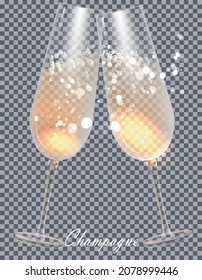 Two glasses with champagne on a transparent background