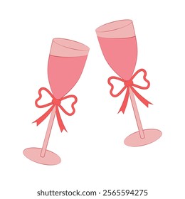  Two glasses of champagne, on a white background. Valentine's Day, wedding, anniversary, romantic dating. Vector illustration.