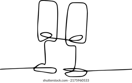 Two glasses of champagne. One line vector illustration